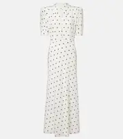 [Alessandra Rich] Alessandra Rich Polka-dot silk midi dress AU 6 white