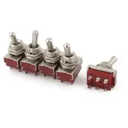 5 x DPDT 6 Terminals 2 Position On Off Self Locking Toggle Switch AC 250V 5A
