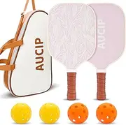 Pickleball Paddles, USAPA Approved Pickleball Paddles Set of 2 Pink, Polypropylene Honeycomb Core，Fiberglass Pickleball Set with 2 Pickleball Rackets, 4 Pickleball Balls, 1 Pickleball Bag for Women