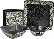 Elama Stoneware Dinnerware Collection, 16 Piece, Tan, Black