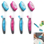 4pc Soap Dispensing Dish Bristles Brushes Sponge Head Kitchen Clean Scrub Brush