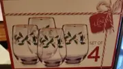 LENOX WINTER CHRISTMAS HOLIDAY STEMLESS WINE GLASSES SET OF 4