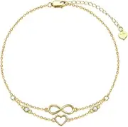 [UXQ] 14K Real Gold Infinity Heart Anklet for Women, Yellow Gold Infinity Layered Anklets Bracelets Beach Foot Jewelry Birthday Valentines Day Christmas Gifts for Her, 8+2 Inch