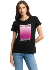 [Guess] Short Sleeve Crew Neck Flocked Tee in Black