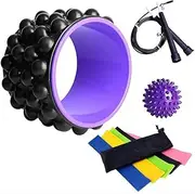 10PCS Yoga Wheel Set Fitness Pilates Ring Latex Elastic Backbend Ring Open Back Fitness Equipment Skipping Rope Gym Yoga Accessories,Purple