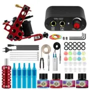 Complete Coil Tattoo Machines Gun Kit With Mini Power 4PCS Inks Needles Handles