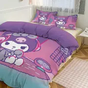 a2586 Kuromi 3 Piece Set Printed Duvet Cover Bed Set,Bedding Set, Soft Comforter Cover with Zipper Quilt Cover & Pillowcaseswith Zipper Closure Microf
