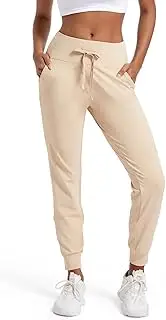STRETCHUP Women's Joggers Pants Lightweight Running Sweatpants with Pockets Athletic Tapered Casual Pants for Workout,Lounge, Khaki(drawstring ), Small