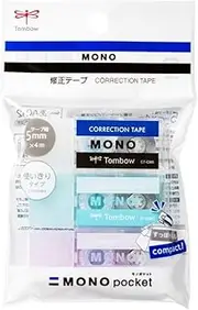 Tombow Pencil Correction Tape, Mono Pocket, 5mm Wide, Assorted, Pack of 3 (MONO, Blue, Purple) KCC-321X