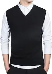 [SWJGLITTR] Men's Sleeveless Sweater Vest V Neck Slim Fit Knitted Vests Pullover Knitwear Lightweight Waistcoats