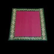 Dark Pink Nylon Handmade Mat/Chatai With Green & Golden Sequins Work On The Trim