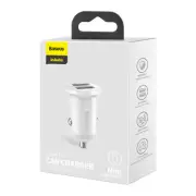 Universal Car Charger Baseus Socket Mini Dual USB Cigarette Lighter 4.8A White