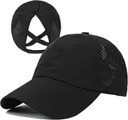 [HGGE] Womens Criss Cross Ponytail Baseball Cap Adjustable High Messy Bun Ponycap Quick Drying Hat