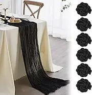 Nialnant 6 Pack Black Cheesecloth Table Runner 35 x 120 Inches Boho Black Runners for Tables, Halloween Cheese Cloth Table Runner Gauze Table Runner Decoration