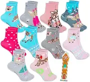 [Rudolph the Red-Nosed Reindeer] Socks for Girls - Bundle with 10 Pairs of Christmas Socks Plus Bookmark | Rudolph Socks Kids (US, Numeric, 6, 8, Regular, Multicolor), Multicolor