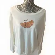 Jane + Delancey Oui! Womens Sweatshirt Size Large White Pullover Crew Neck