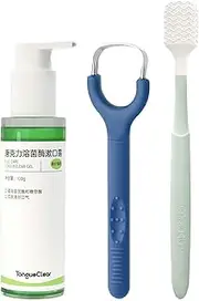 Tongueclear Effective Tongue Scraper and Oral Brush Combo for Adults - Ergonomic Tongue Cleaner Promotes Fresher Breath, Oral Mucosal Cleaner package, Personal Care Essential (Blue)