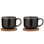 2x 2pc Ladelle Melange Stoneware/Cork 500ml Coffee Drink Mug & Coaster Charcoal