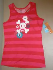 Paul Frank Scurvy Red Pink Striped Tank Top Shirt Girls M L Medium Large XL NWT