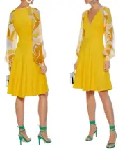 EMILIO PUCCI Yellow Printed chiffon-paneled cady dress sz US S /IT 42 $1565