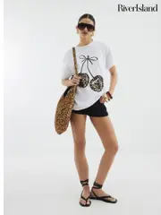 River Island White Leopard Print Bow Cherry T-Shirt (H53862) | $58