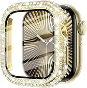 Fullife Bling Case for Apple Watch Series 10 Screen Protector 46mm, Women Glitter Diamond Rhinestone Bumper Face Cover Hard PC Protective Frame for iWatch Accessories S10 (46mm, Gold