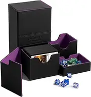 Durable Double Deck Box with Dice Tray - MTG Deck Box Commander Friendly - Protects 200+ Double Sleeved Cards - Designed for MTG Commander Deck Box with Sideloading Card Trays (Purple Fire)