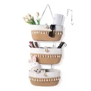 Over the Door Macrame Basket Cotton Rope Organizer,3 Tier Wall Hanging Storage