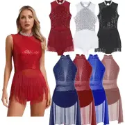 Womens Tassel Dance Dress Sequins Leotard Ballroom Samba Salsa Latin Jazz
