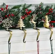 NIGHT-GRING Christmas Stocking Holder - Set of 4 Stocking Hangers Snowman Santa Snowflakes Christmas Tree Deer Christmas Stocking Hooks Christmas Decoration for Fireplace, Shelf,Staircases