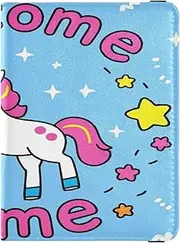[Amooorous] Welcome Home Cute Cartoon unicorns Leather decorative Passport and Vaccine Card Wallet Combo Vaccine Case Protector Cover Document Organizer Holder Accessories Ultra Slim, Welcome home cute cartoon