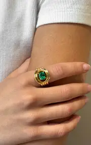 [Melissa Kaye] 18k Yellow Gold and Emerald Rocky Rae OOAK Ring