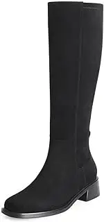 [QIY] Knee High Boots Women Faux Leather Elastic Boots Low Heel Square Toe Side Zipper Fall Long Tall Boots for Women