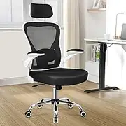 ALFORDSON Ergonomic Office Chair Nobel Series, Executive Chair Swivel for Computer Desk with Adjustable Headrest and Armrest, Mesh Student Gaming Chair (White Black)