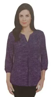 Hilary Radley Ladies 3/4 Sleeve Blouse Blue Combo