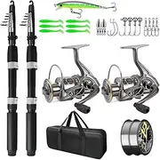 Fishing Pole Combo, 6.9ft 2Pcs Telescopic Rods Set, Collapsible Carbon Fiber Fishing Rods, 2PCS Spinning Reel Set with Carrier Bag Freshwater Fishing Rod and Reel Combos Kits