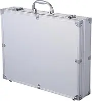 TEHAUX Silver Briefcase Tool Case, Portable Aluminum Alloy Box with Padded Foam, Lockable Tools Container, Silver Carrying Case for Storage Instruments, Cosmetic Box 14.5 x 11 x 2.95”