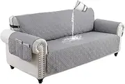 LIWEGHT Sofa Covers Waterproof Couch Cover Non-Slip Quilted Sofa Slipcover for Dogs Furniture Protector Cover for Pets with Adjustable Strap Washable（3 Seater, Light Gray）
