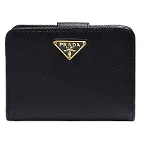 在飛比找Yahoo奇摩購物中心優惠-PRADA SAFFIANO TRIANG經典金色三角LOG