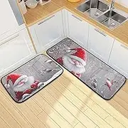 XYMZR Gnome Christmas Birds Kitchen Mat for Floor, 2 Piece, Non Slip Washable Kitchen Rugs for Kitchen & Home Decor, Sink, Bathroom 19.7” x 27.6” + 19.7” + 47.2”