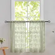 Sage Green Kitchen Window Curtains Over Sink 30 Inch Length Set of 2 Boho Floral Curtains for Bathroom Camper Window Privacy Curtains That Let Light in Spring Short Sheer Cafe Curtains Blinds