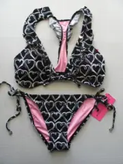 Betsey Johnson Love You Ruffle Two Piece Black White Bikini Swim Bathing Suit S