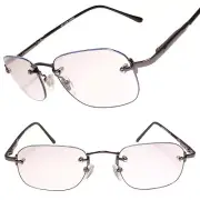 Rimless Spring Hinge Temple Gunmetal Rectangle 1.25 Reading Glasses Reader