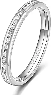 [TIGRADE] 2mm Women Titanium Eternity Ring Cubic Zirconia Anniversary Wedding Engagement Band Size 3-13.5