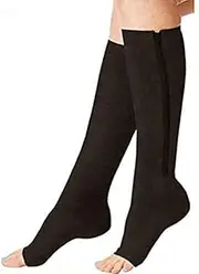 (2 Pairs) Compression Socks, New Compression Zip Sox Socks Stretchy Zipper Leg Support Unisex Open Toe Knee Stockings (L/XL, Beige)