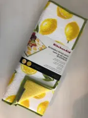 New KitchenAid Set of 2 Jumbo Drying Mat Reversible Ultra Absorbent Lemon Yellow