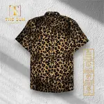 THE SUN MENSWEAR 豹紋真絲襯衫 - 古巴涼爽抗皺真絲麵料 - 尺寸 50-100 公斤 - TS05