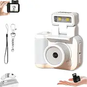 Tiny Nostalgic Camera, Mini Camera with LED Flash, Retro Snap Camera, Mini Camera Keychain, Mini Vintage Keychain Camera, 1080P Hd Mini Camera with LED Flash Light (32G,Bianco)