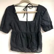 New ModCloth Black Cotton Peasant Bohemian Blouse Women’s XS