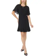 CeCe Raglan Flutter Sleeve Tie Waist Dress
